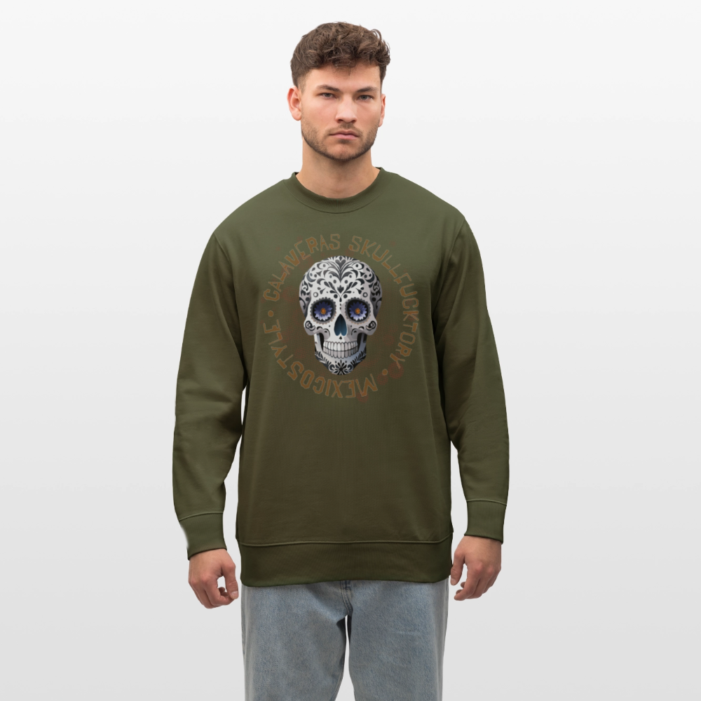 Unisex Bio-Sweatshirt mit CALAVERAS SKULL PRINT - Khaki