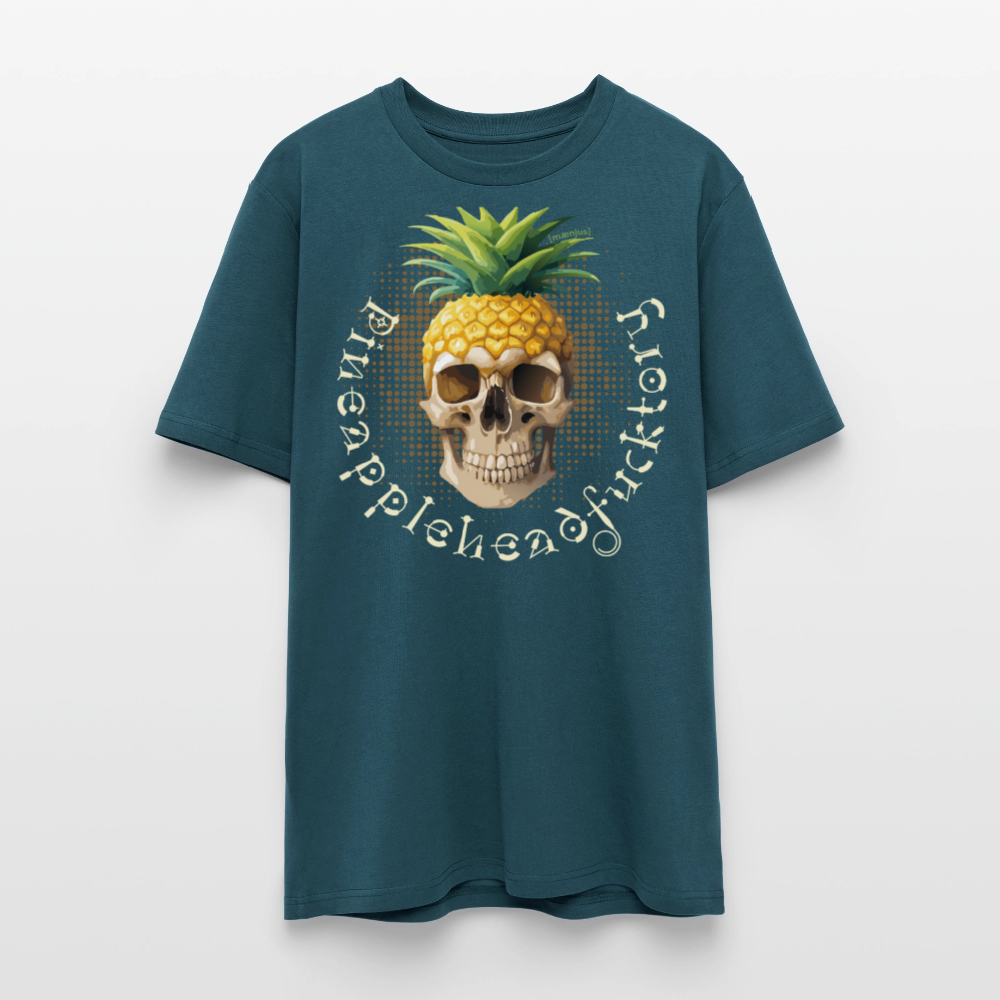Unisex Bio-T-Shirt mit PINEAPPLE SKULL PRINT Vorderseite - Dunkles Petrol