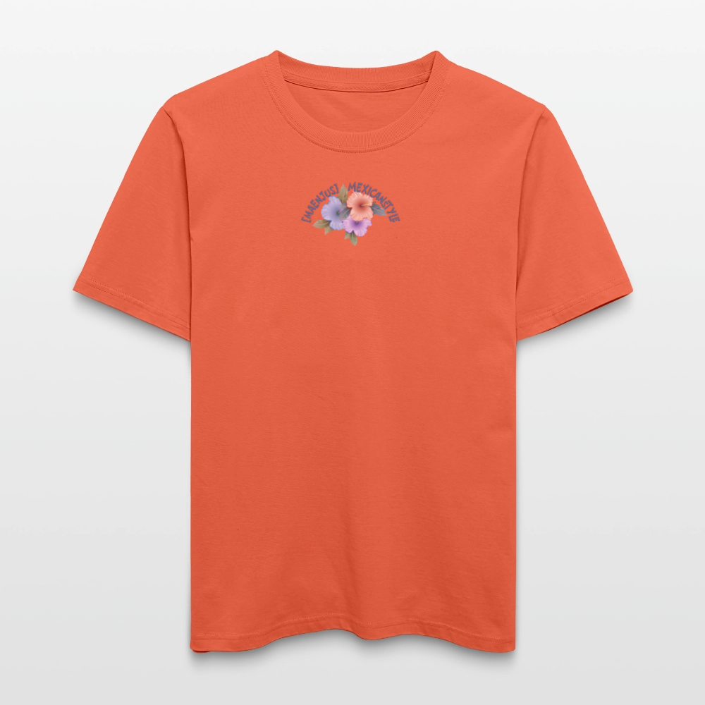 Relaxed Fit Unisex Bio-T-Shirt mit MAENJUS MEXICANSTYLE PRINT Vorder- und Rückseite - Hellrot