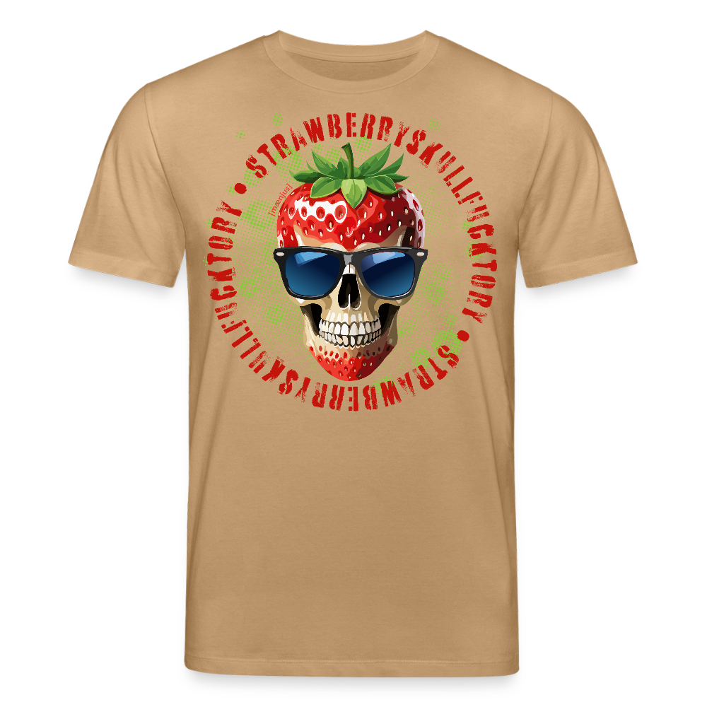 Unisex Bio-T-Shirt mit STRAWBERRY SKULL PRINT Vorderseite - Karamell
