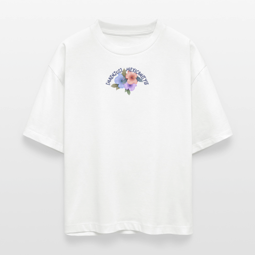 Frauen Boxy Bio-T-Shirt mit MAENJUS MEXICANSTYLE PRINT Vorder- und Rückseite - Weiß