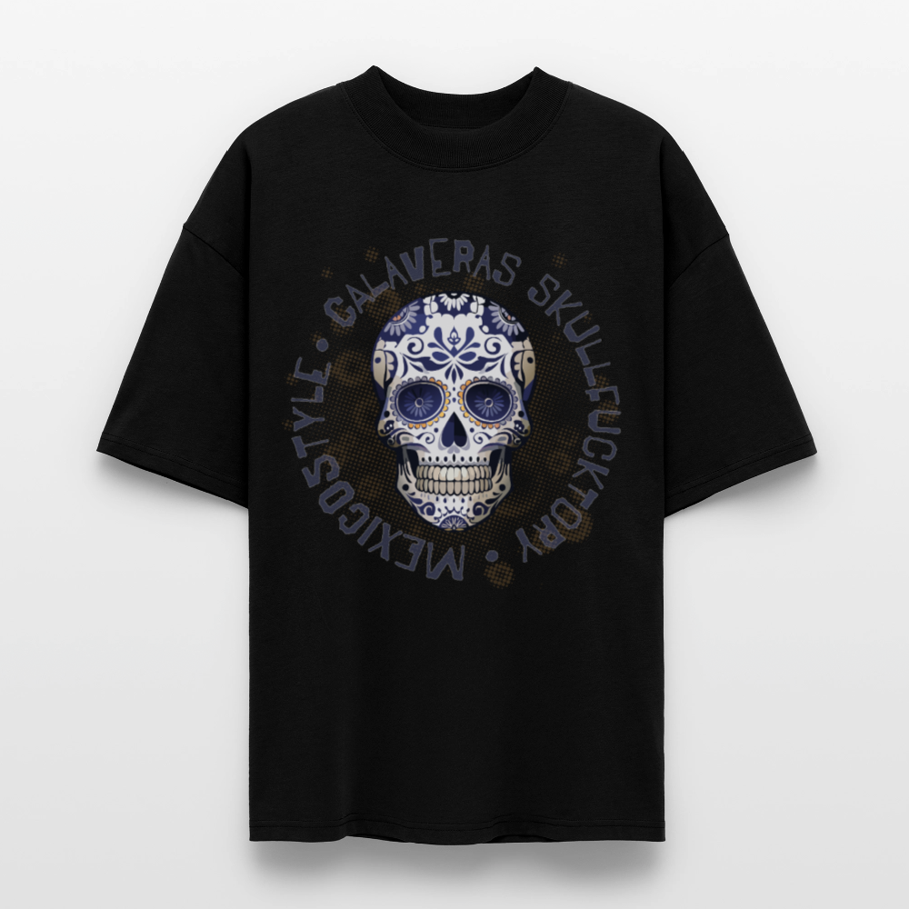 Oversized Unisex T-Shirt mit CALAVERAS SKULLPRINT - Schwarz