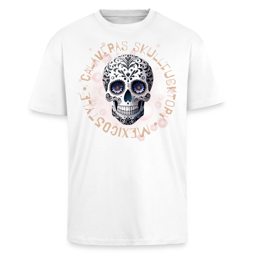 Heavy Oversize T-Shirt mit CALAVERAS SKULL PRINT Vorderseite - Weiß