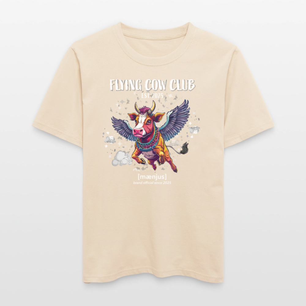 Unisex Bio-T-Shirt mit FLYING COW CLUB PRINT Vorderseite - Weißgrau