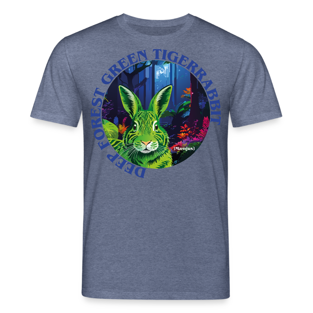 Unisex Bio-T-Shirt mit DEEP FOREST GREEN TIGERRABBIT PRINT Vorderseite - Dunkelblau meliert