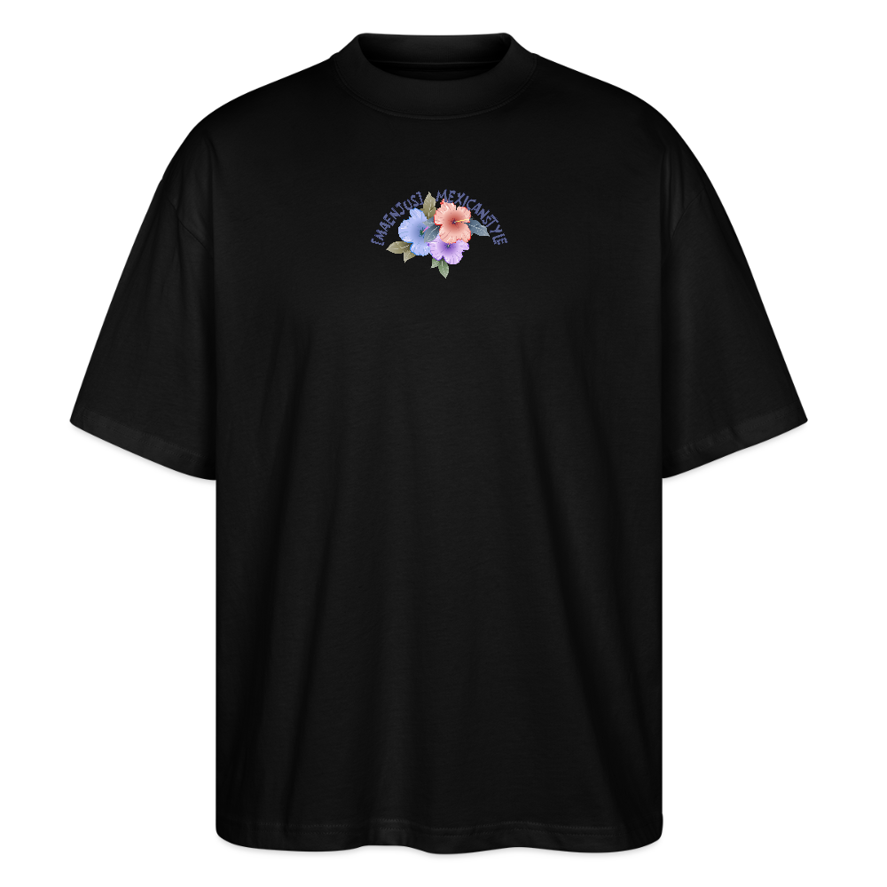 Oversized Unisex T-Shirt mit MAENJUS MEXICANSTYLE PRINT Vorder- und Rückseite - Schwarz