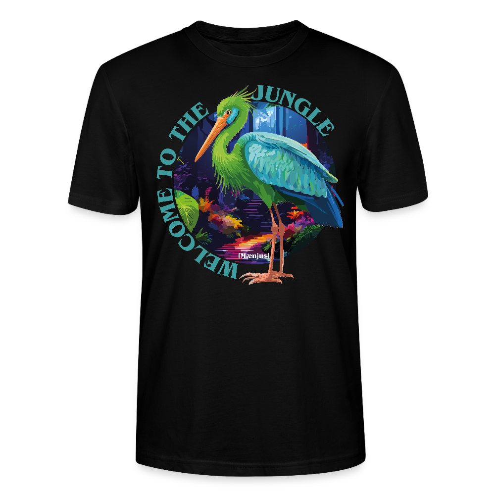 Unisex T-Shirt mit WELCOME TO THE JUNGLE PRINT Vorderseite - Schwarz