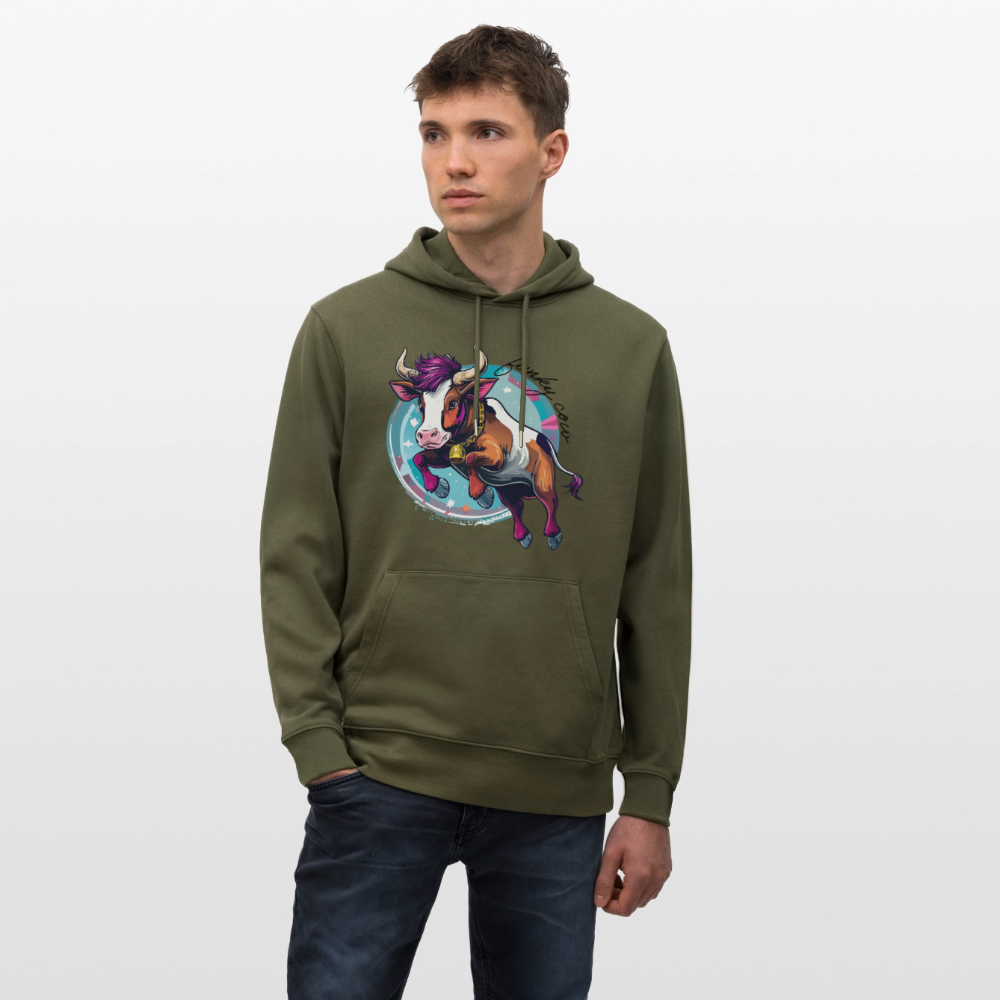 Unisex Hoodie mit FUNKY COW PRINT - Khaki Grün