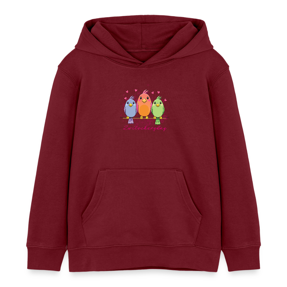 MNJS KIDS Bio-Hoodie mit ZWITSCHERGÄNG PRINT - Burgunderrot