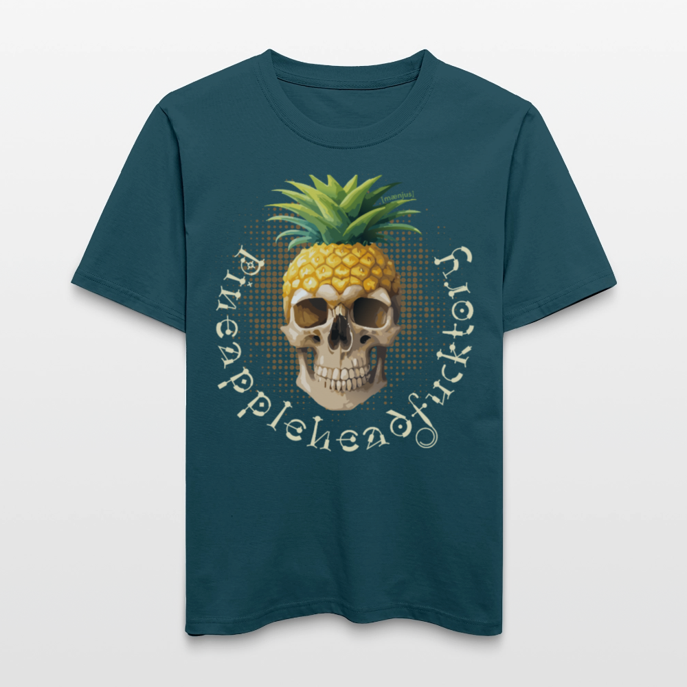 Relaxed Fit Unisex Bio-T-Shirt mit PINEAPPLE SKULL PRINT Vorderseite - Dunkles Petrol