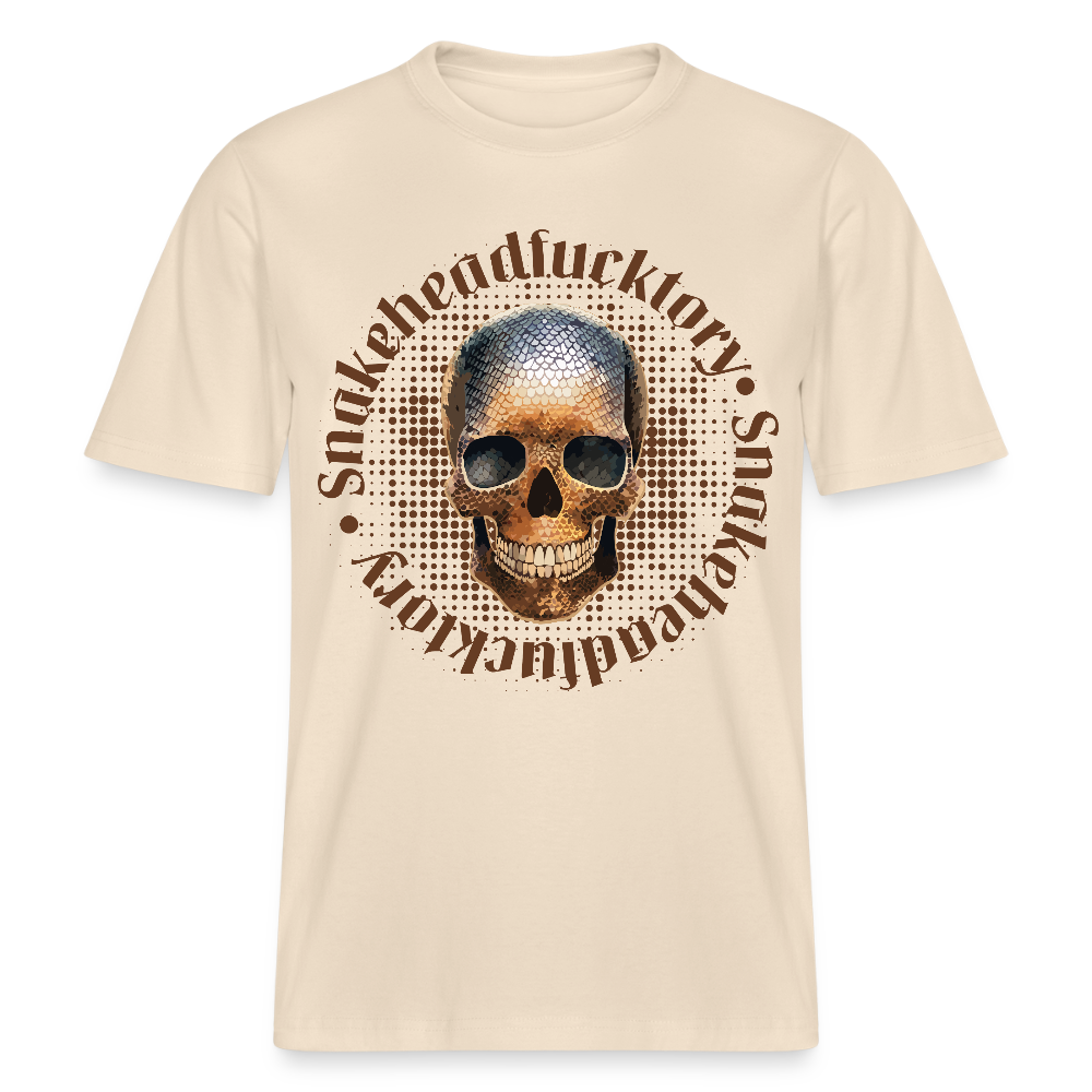 Relaxed Fit Unisex Bio-T-Shirt mit SNAKEHEAD SKULL PRINT Vorderseite - Weißgrau