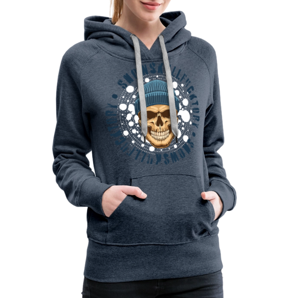 Frauen Premium Hoodie mit SNOWSKULL PRINT - Jeansblau
