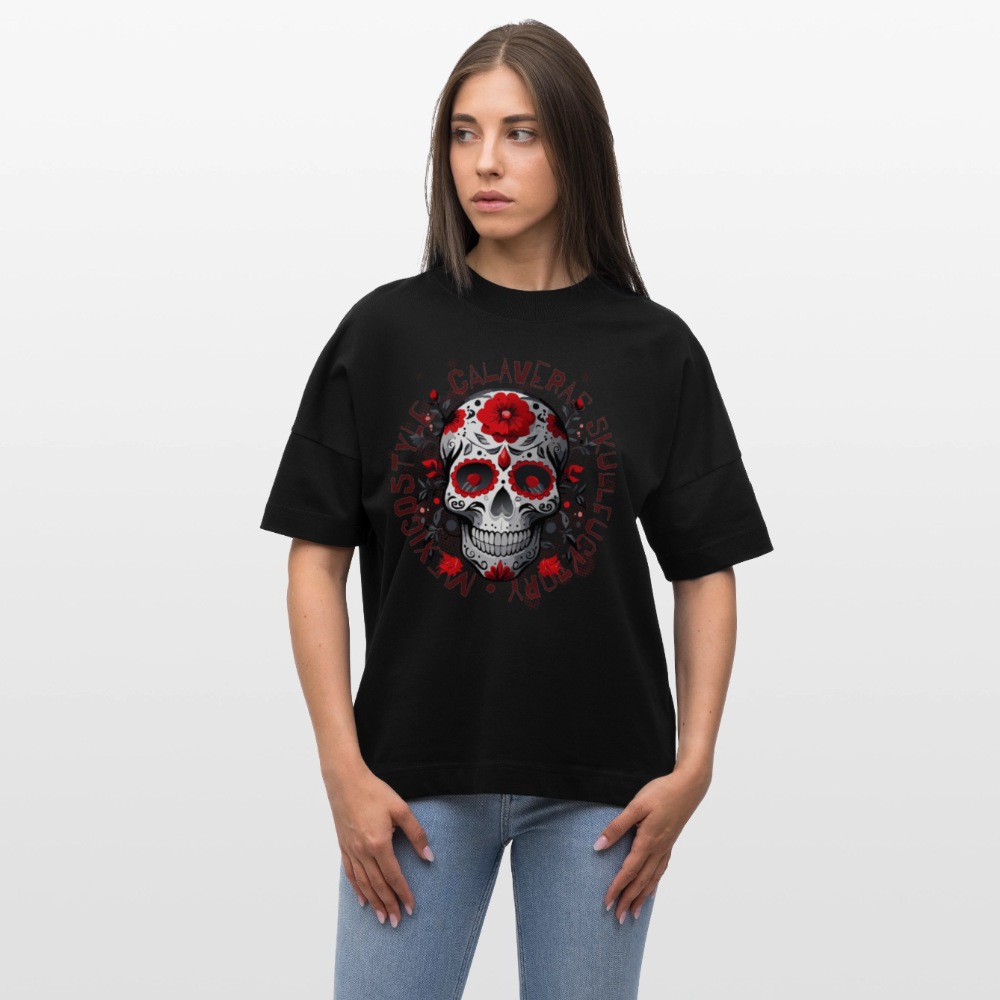 Oversized Unisex T-Shirt mit CALAVERAS SKULLPRINT - Schwarz