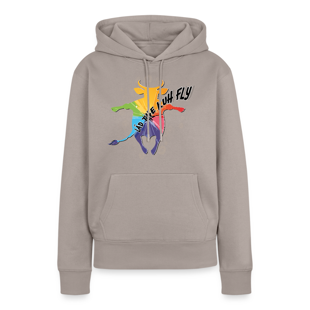 Frauen Premium Hoodie mit LÄD THE KUH FLY PRINT - Taupe