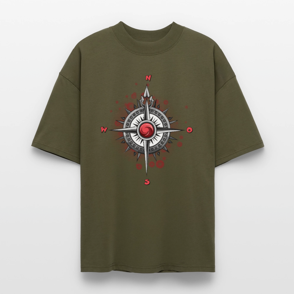 Oversized Unisex T-Shirt mit WINDROSE PRINT - Khaki