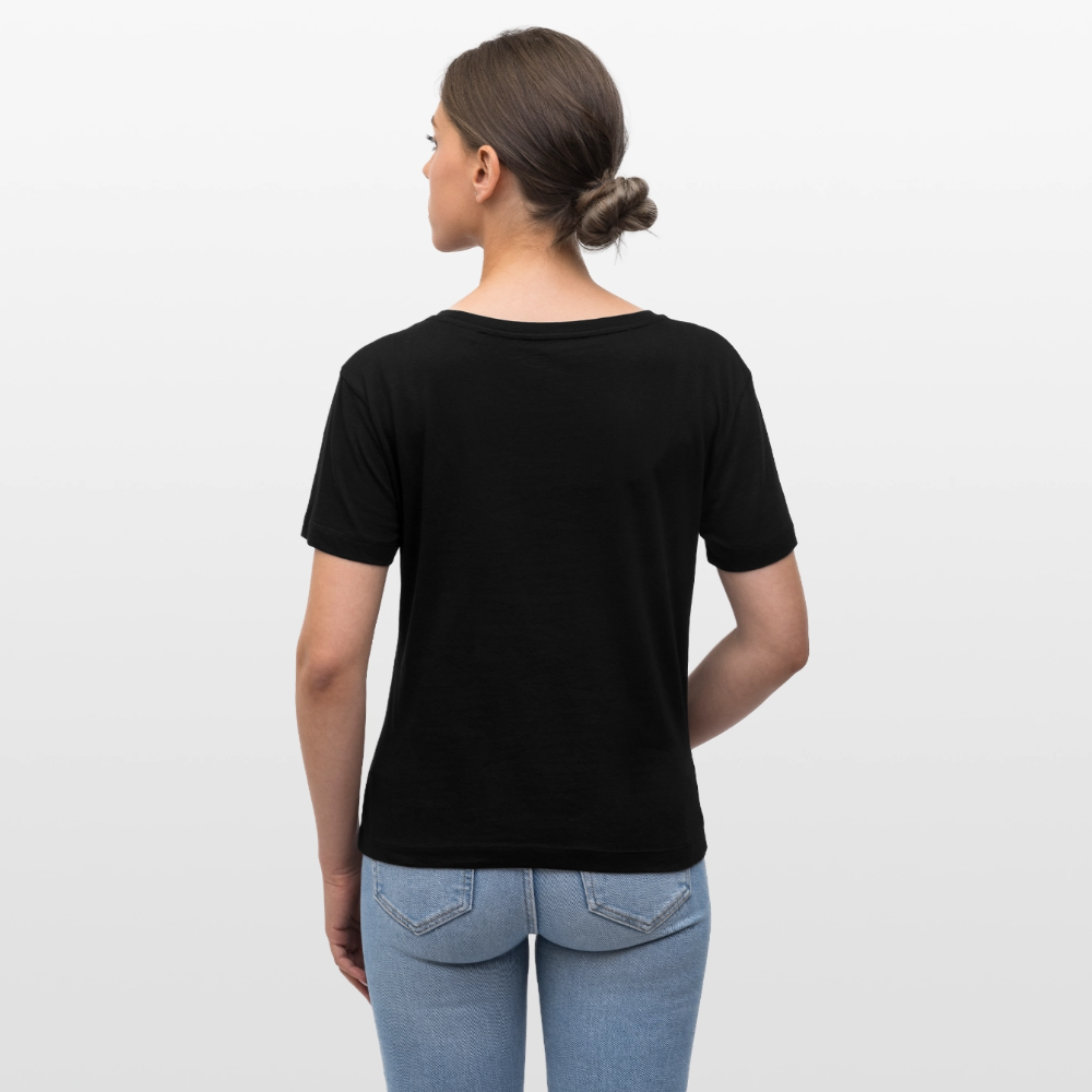 Rundhals Frauen Bio-T-Shirt mit DELICATEZZA SARDINE PRINT Vorderseite - Schwarz