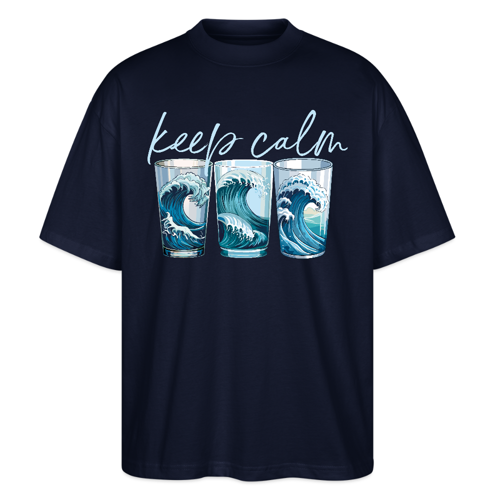 Oversized Unisex Bio T-Shirt mit KEEP CALM PRINT - Navy