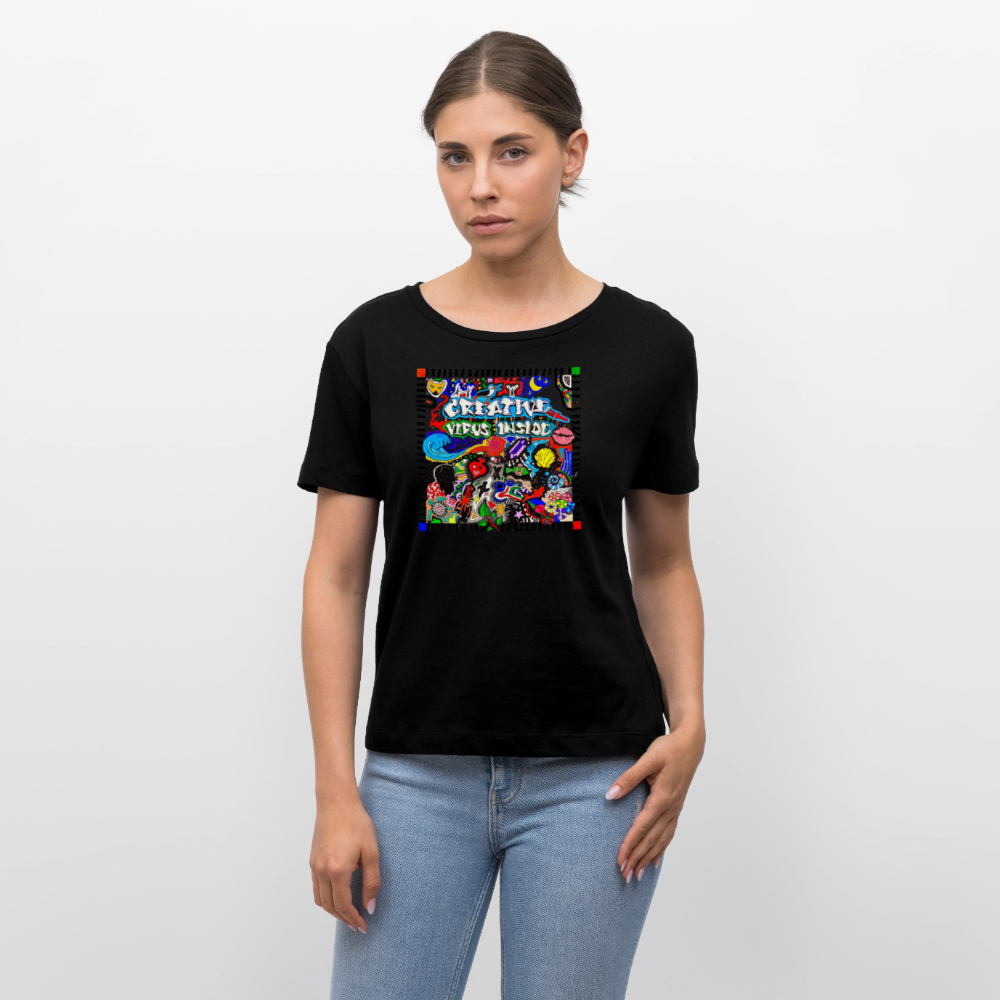 Relaxed Rundhals Frauen Bio-T-Shirt mit CREATIVE VIRUS INSIDE PRINT - Schwarz