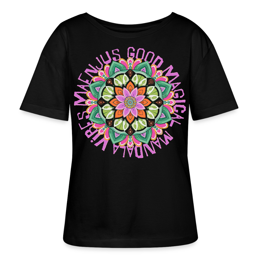 Rundhals Frauen Bio-T-Shirt mit Mandala Vibes PRINT - Schwarz