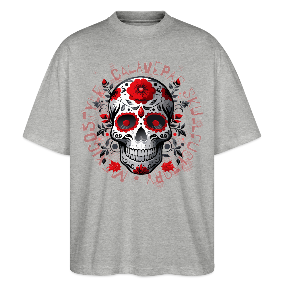 Oversized Unisex T-Shirt mit CALAVERAS SKULLPRINT - Grau meliert