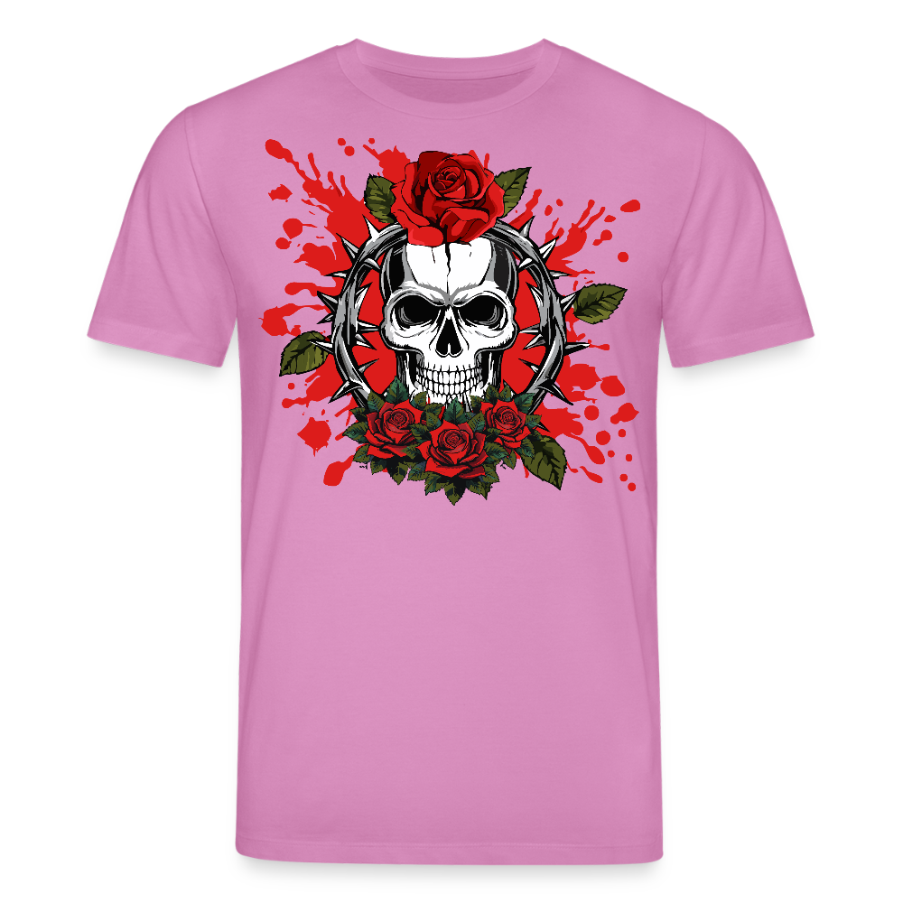 Unisex Bio-T-Shirt mit ROSEN SKULL PRINT Vorderseite - Pink
