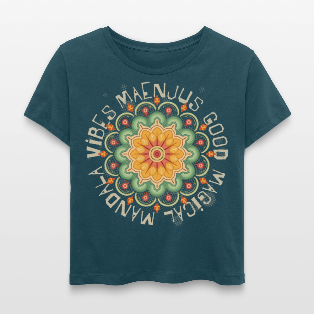 Rundhals Frauen Bio-T-Shirt mit Mandala Vibes PRINT - Dunkles Petrol