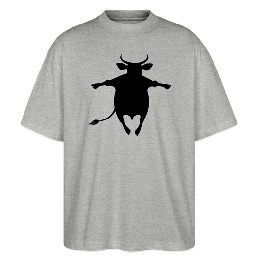 Oversized Unisex T-Shirt mit HAPPY COW PRINT - Grau meliert