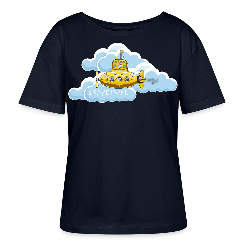 Relaxed Rundhals Frauen Bio-T-Shirt mit SKYDIVER SHIPYARD PRINT - Navy