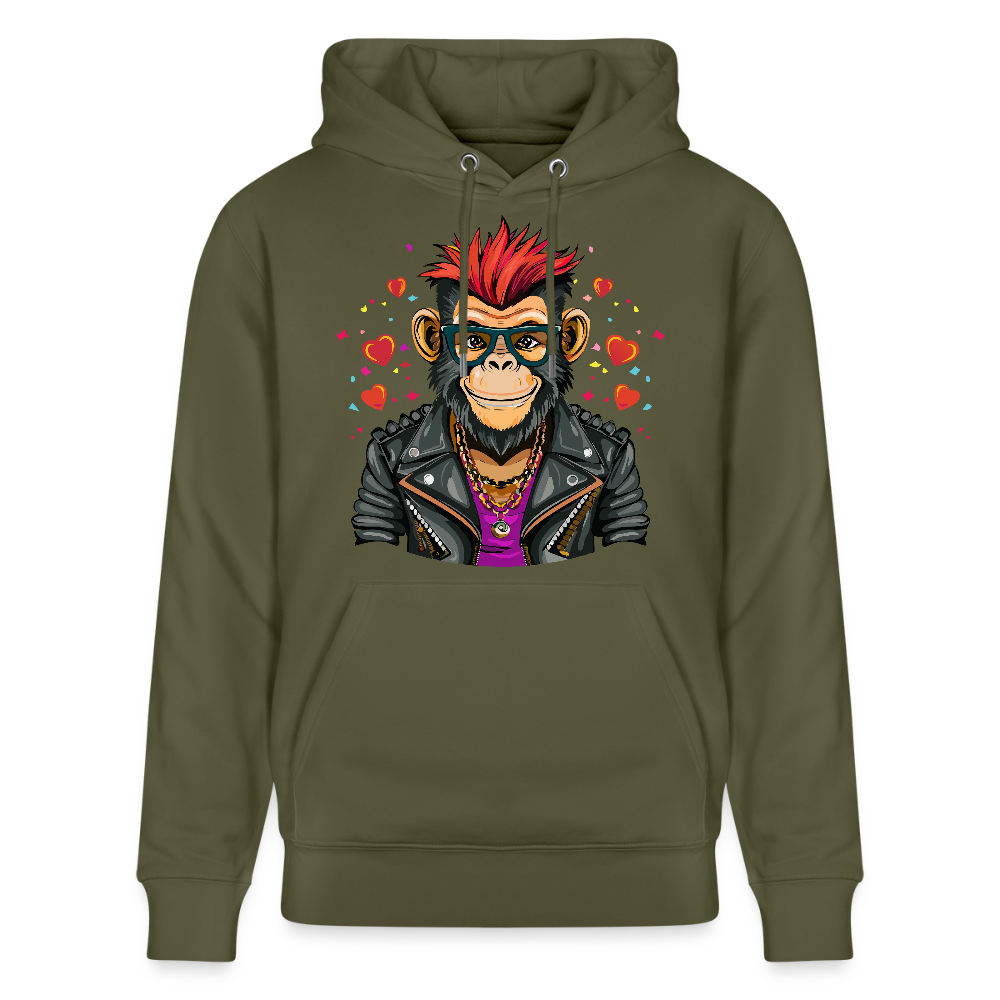 Unisex Hoodie mit MONKEY IN LOVE PRINT - Khaki Grün