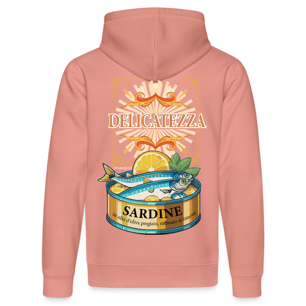 Unisex Bio-Hoodie mit DELICATEZZA SARDINE PRINT Vorder- und Rückseite - Altrosa