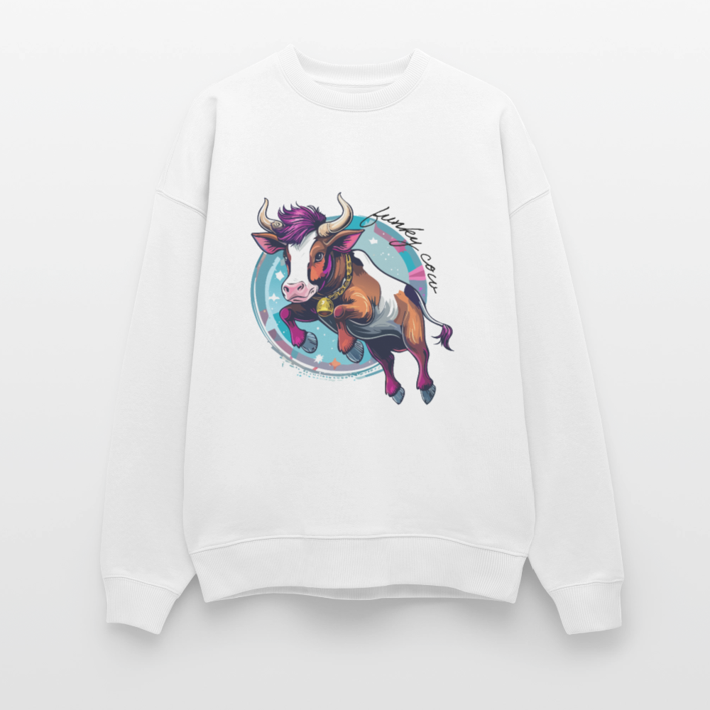 Unisex Oversize Pullover mit FUNKY COW PRINT - Weiß
