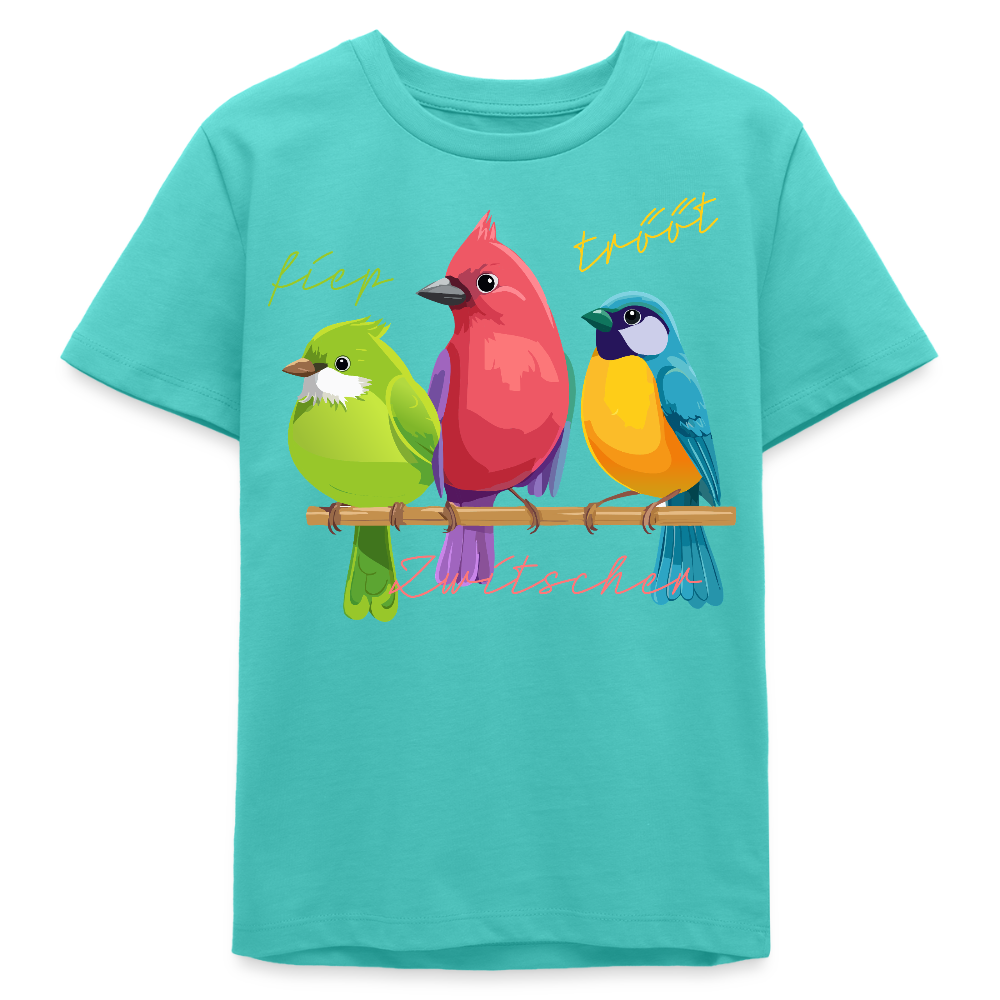 MNJS TEENS Bio T-Shirt mit ZWITSCHERGÄNG PRINT - Poolblau