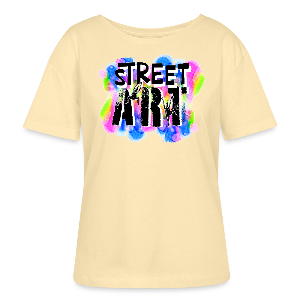 Relaxed Rundhals Frauen Bio-T-Shirt mit STREET ART PRINT - Creme