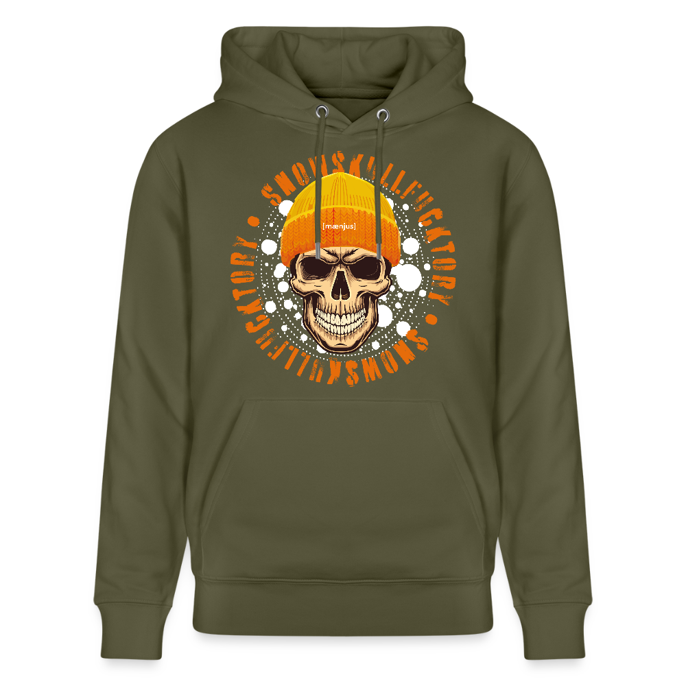 Unisex Bio-Hoodie mit SNOWSKULL FUCKTORY PRINT - Khaki Grün