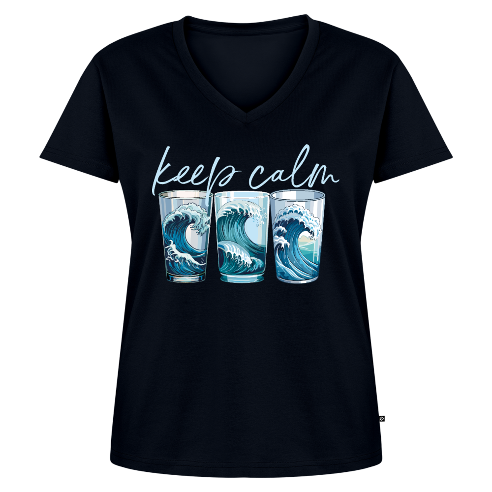 Frauen Bio-T-Shirt mit V-Ausschnitt mit KEEP CALM PRINT - Navy