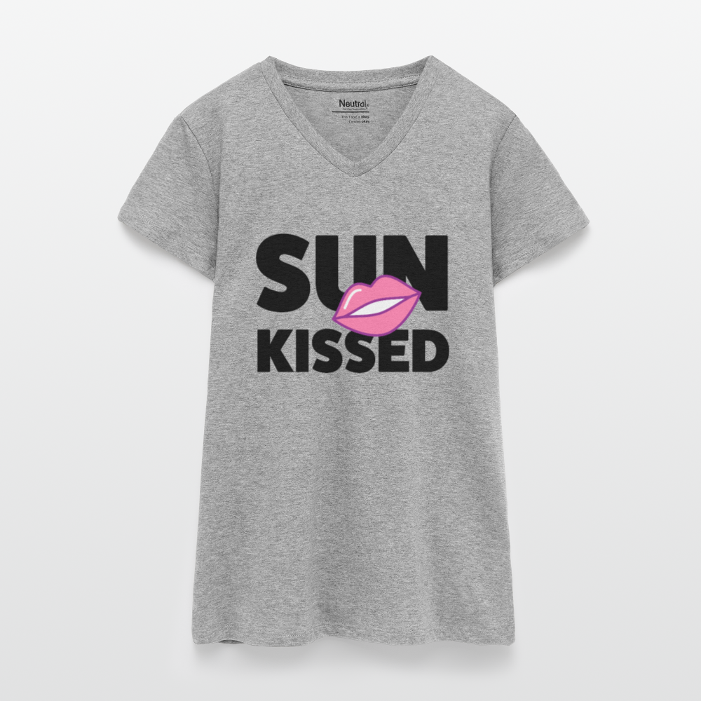 Bio Frauen T-Shirt mit V-Ausschnitt mit SUN KISSED PRINT - Grau meliert