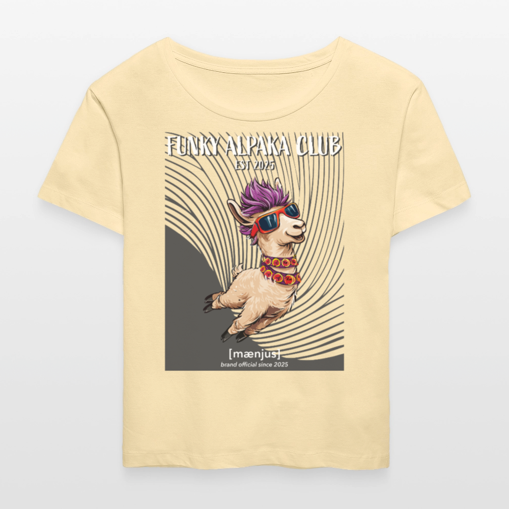 Relaxed Rundhals Frauen Bio-T-Shirt mit FUNKY ALPAKA CLUB PRINT - Creme