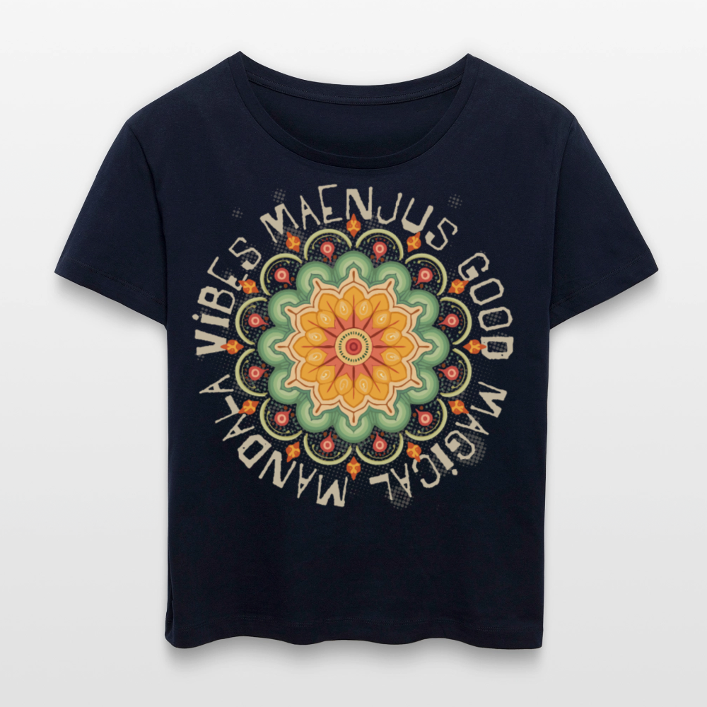 Rundhals Frauen Bio-T-Shirt mit Mandala Vibes PRINT - Navy