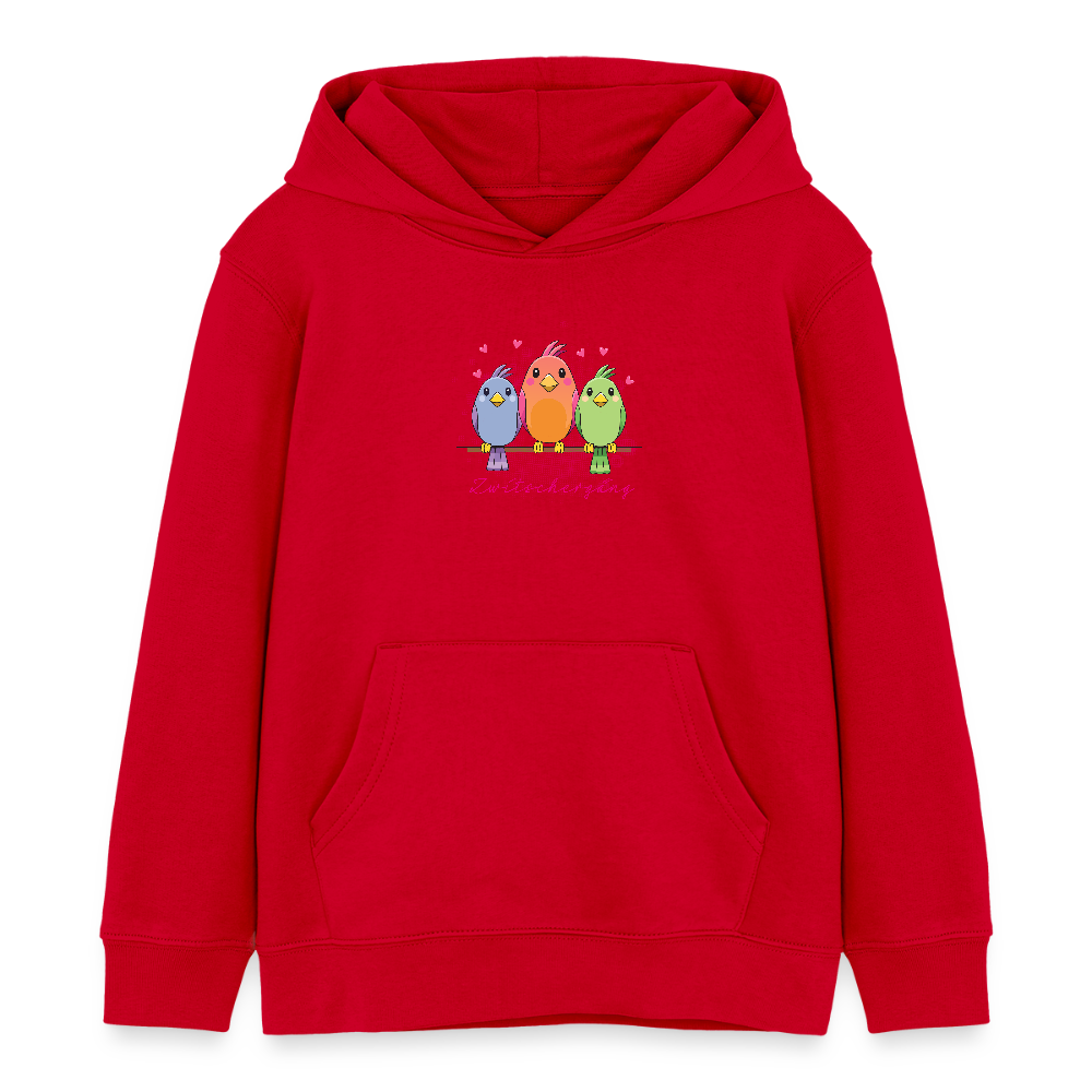 MNJS KIDS Bio-Hoodie mit ZWITSCHERGÄNG PRINT - Rot