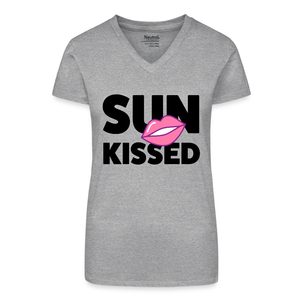 Bio Frauen T-Shirt mit V-Ausschnitt mit SUN KISSED PRINT - Grau meliert