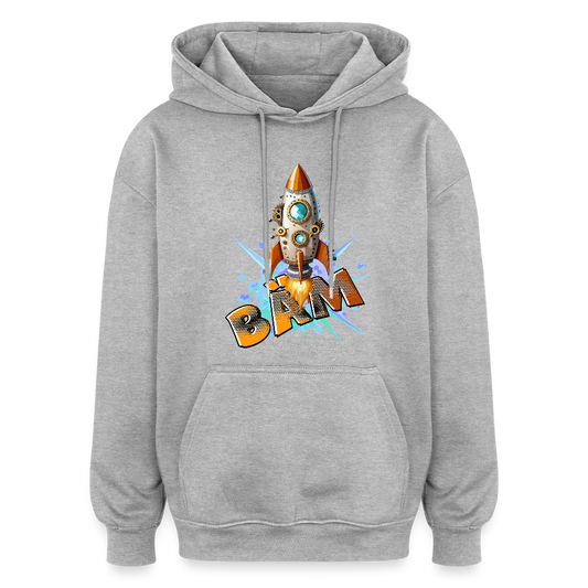Oversized Unisex Hoodie mit RAKETE PRINT - Grau meliert