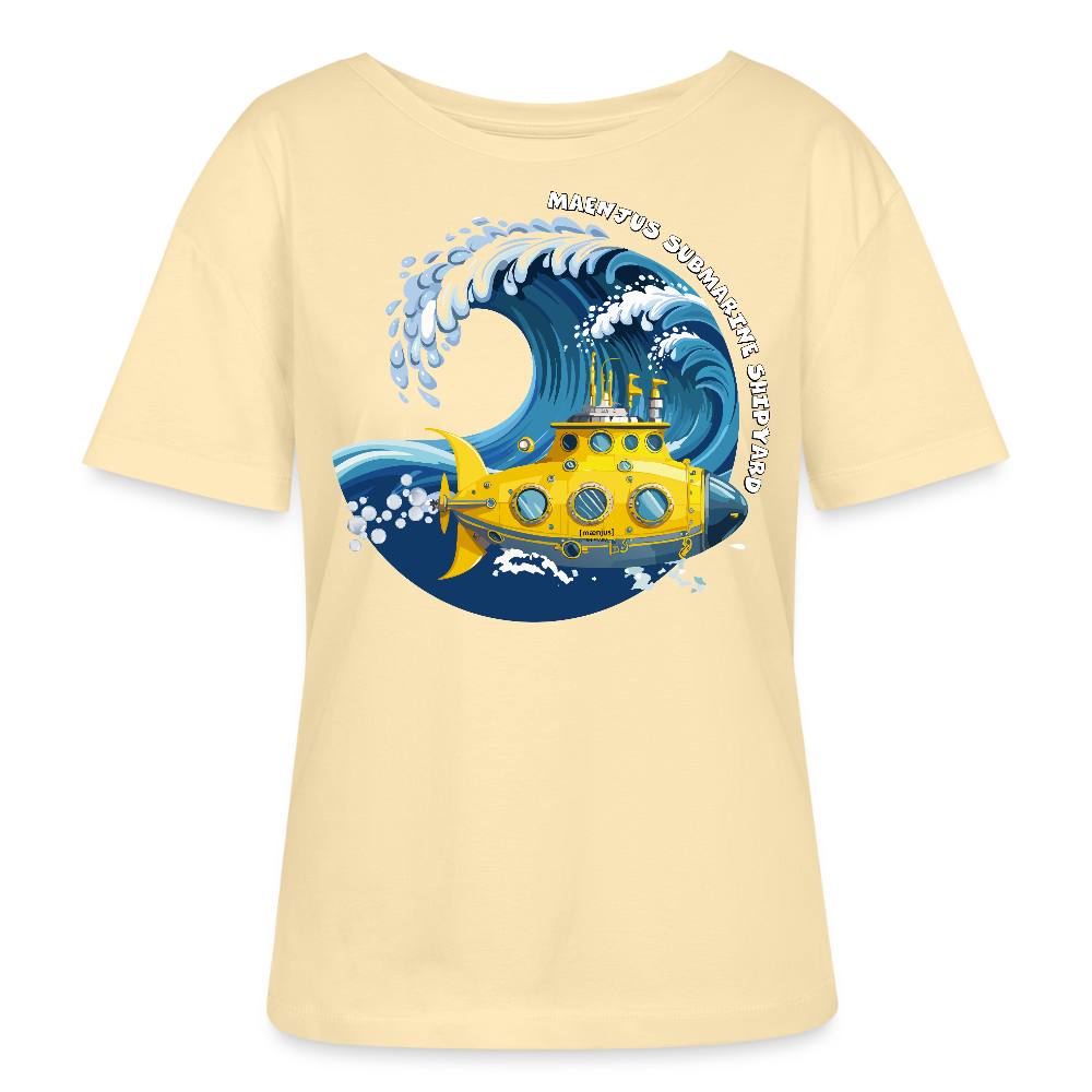 Relaxed Rundhals Frauen Bio-T-Shirt mit MAENJUS SUBMARINE SHIPYARD PRINT - Creme