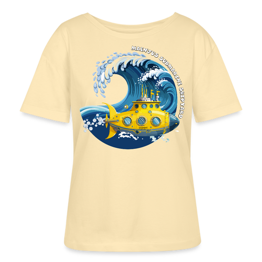 Relaxed Rundhals Frauen Bio-T-Shirt mit MAENJUS SUBMARINE SHIPYARD PRINT - Creme