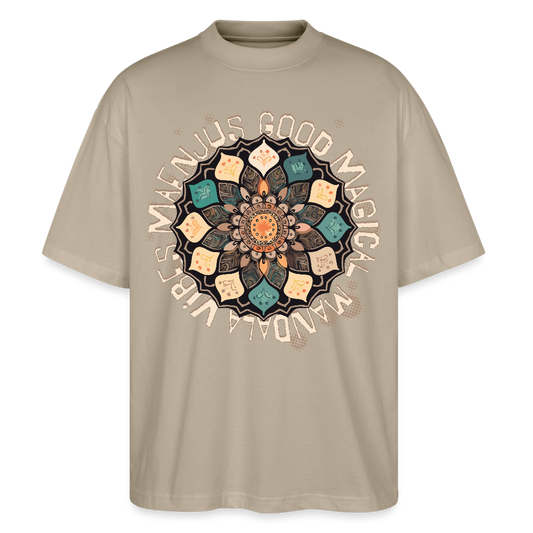 Oversized Unisex Bio T-Shirt mit MANDALA VIBES PRINT - Steingrau