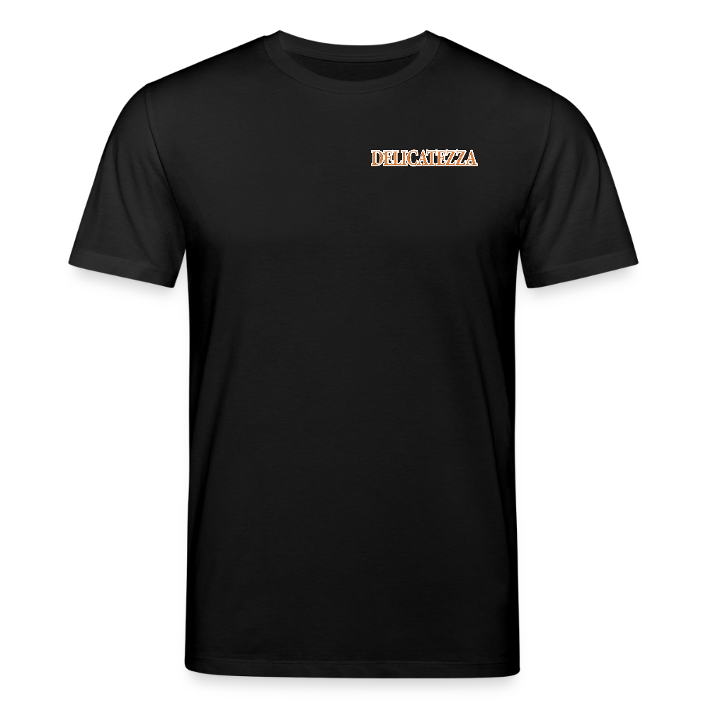 Unisex Bio-T-Shirt mit DELICATEZZA SARDINE PRINT Vorder- und Rückseite - Schwarz