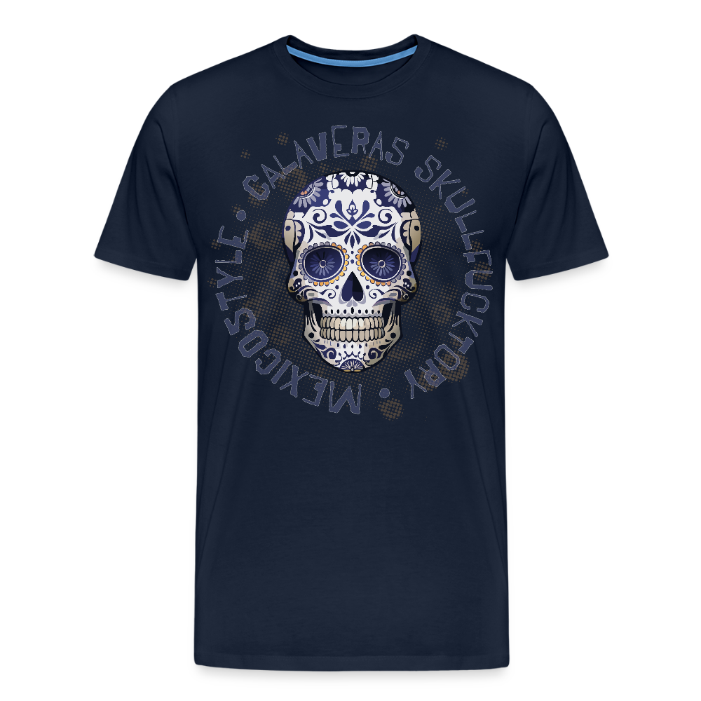 Männer Premium T-Shirt mit CALAVERAS SKULL PRINT - Navy