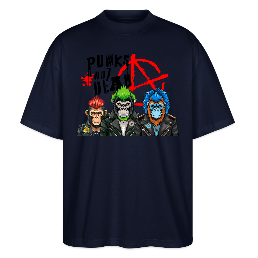 Oversized Unisex T-Shirt mit PUNKS NOT DEAD PRINT - Navy