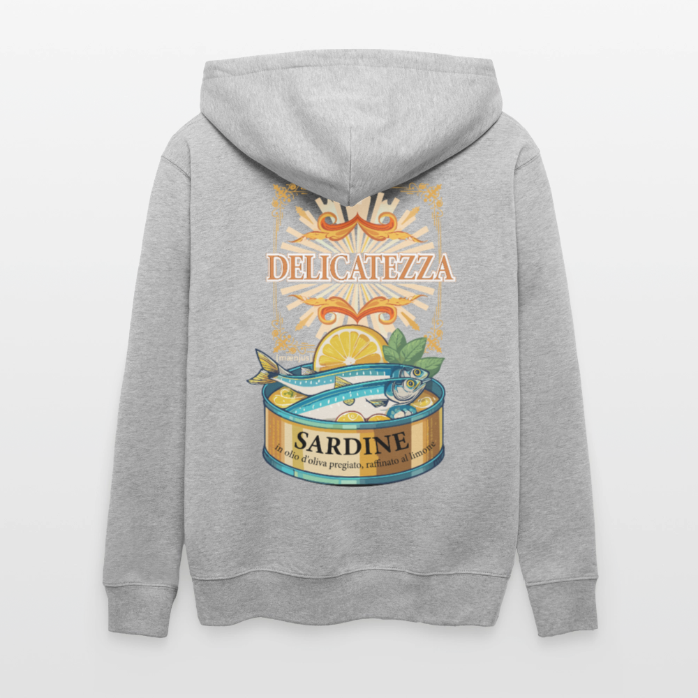 Unisex Bio-Kapuzenjacke mit DELICATEZZA PRINT Rückseite - Grau meliert