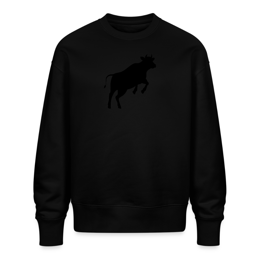 Unisex Oversize Pullover mit JUMPING COW PRINT - Schwarz