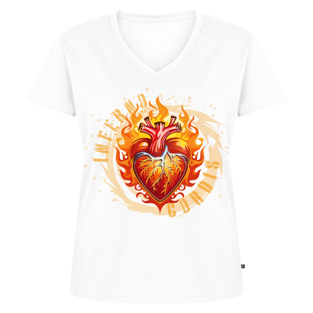 Frauen Bio-T-Shirt mit V-Ausschnitt mit FEUERHERZ PRINT - Weiß